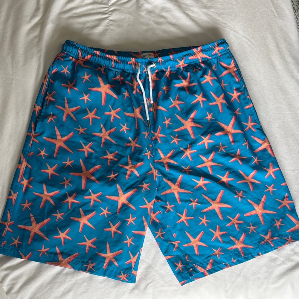 Men's SwimZip Blue Starfish Swim Trunks